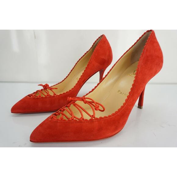 Christian Louboutin Scalopump Scalloped Trim Shoes SZ 37 Lace Tie New $845 - Picture 9 of 10